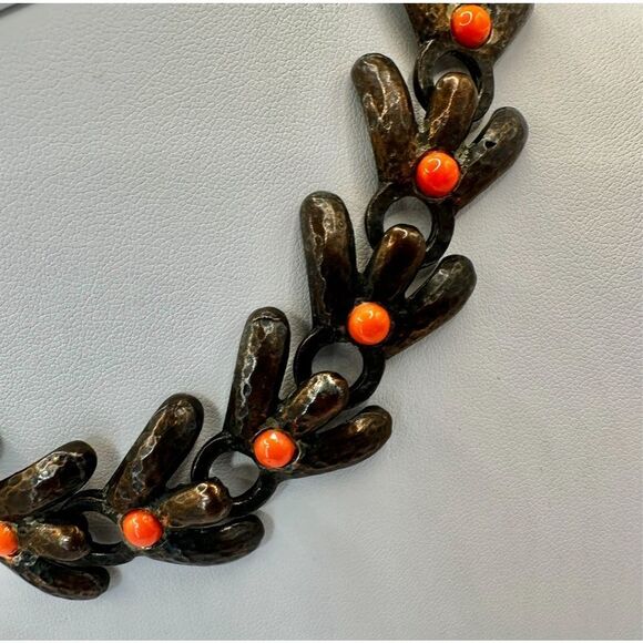 Vintage Rebajes Heavy Mid-Century Modern Copper orange beaded Choker Necklace - Picture 10 of 12